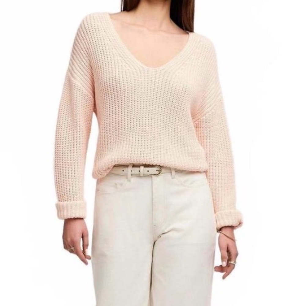 Gentle Fawn M Rosewater Pink Cream Spencer V-Neck Long Sleeve Knit Sweater